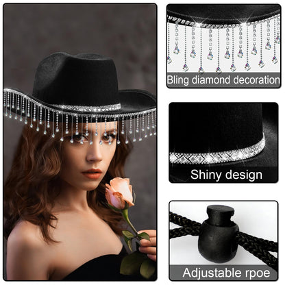 quescu Bridal Cowgirl Hat for Bachelorette Party,Rhinestone White Cowboy Hat for Women Bride To Be Gift,Halloween Costume (Style 4)