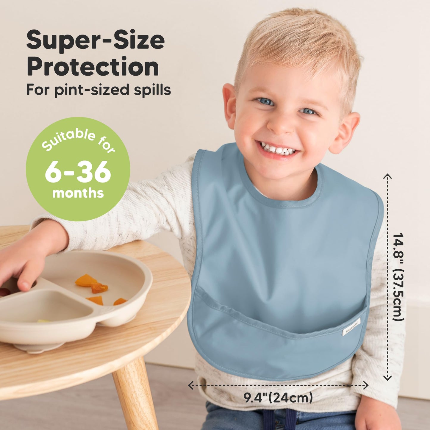 3-Pack Waterproof Baby Bibs for Eating - Lightweight Toddler Feeding Bibs with Large Food Catcher, Mess Proof, Food-Grade Baby Eating Essentials, Easy to Put On & Clean (Ocean)