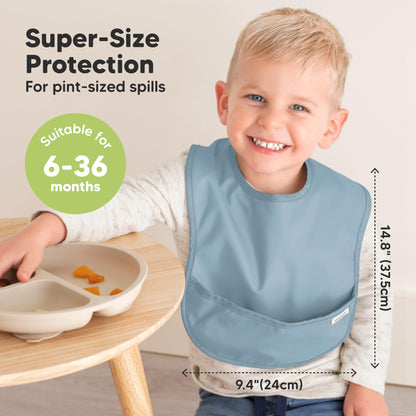 3-Pack Waterproof Baby Bibs for Eating - Lightweight Toddler Feeding Bibs with Large Food Catcher, Mess Proof, Food-Grade Baby Eating Essentials, Easy to Put On & Clean (Ocean)