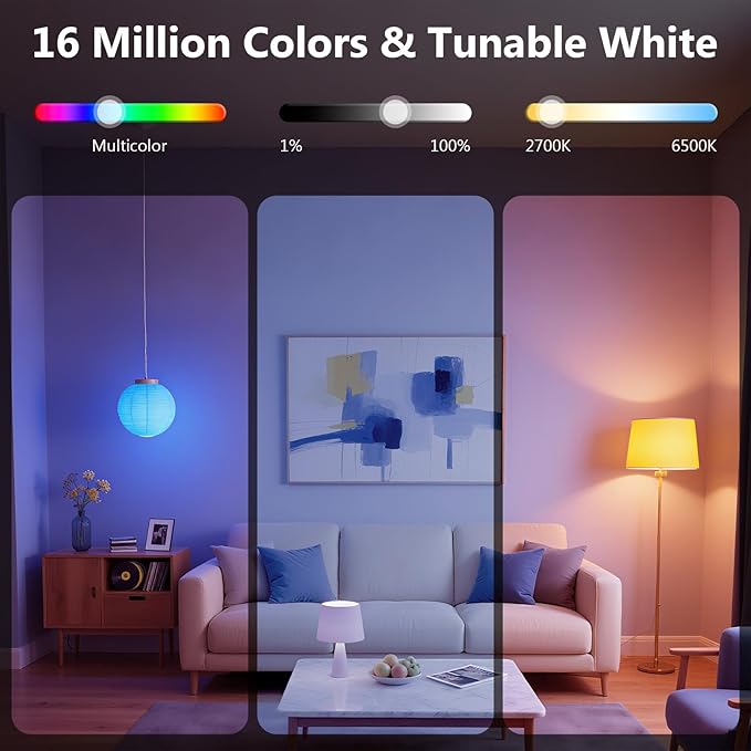 DAYBETTER Smart Light Bulbs, Smart Bulb That Compatible with Alexa & Google Home, 2.4G WiFi Bluetooth Alexa Light Bulbs, RGBCW Color Changing LED Light Bulb, 60W Equivalent, 800LM, 2Pack