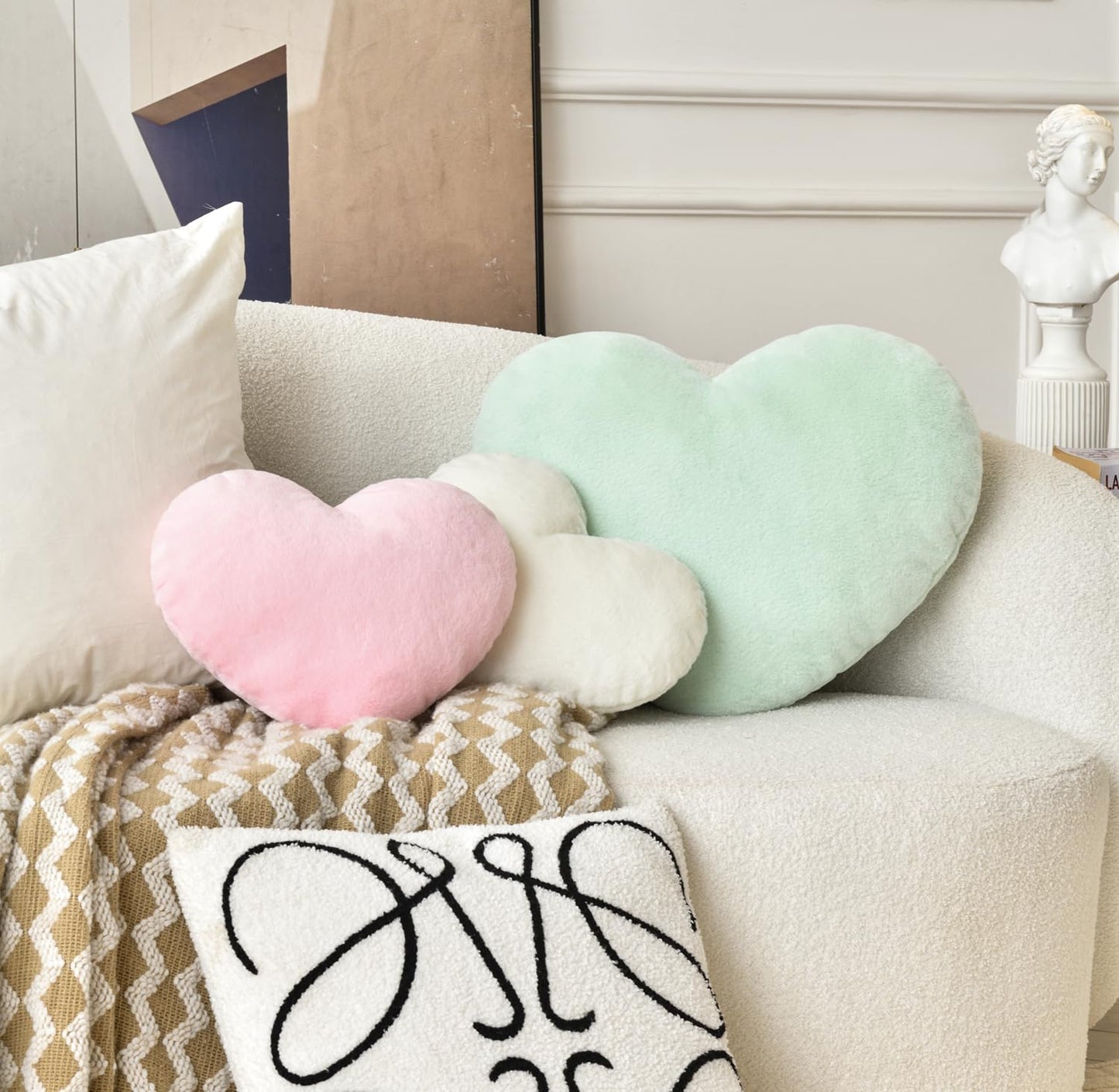 Petrella Throw Pillows Heart Pillow Cute Fuzzy Pillows for Bed Livingroom Home Decor Cushion Decorative Aesthetic Preppy Pillows White,Small 13"x10"