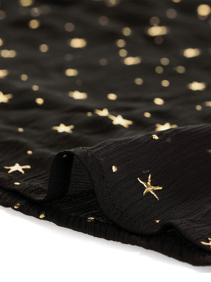 Allegra K Women's Choker V Neck Gilding Metallic Star Halloween Party Flared A-Line Dress Medium Black