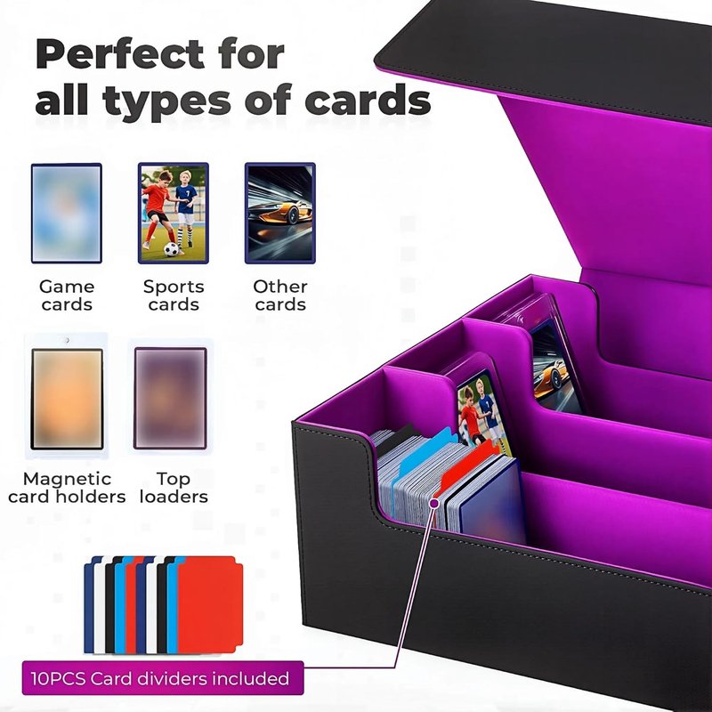 Card Storage Box - 1800+ MTG Deck Organizer with 10 Dividers & Leather Magnetic Closure | Fits Yu-Gi-Oh & TCG Cards
