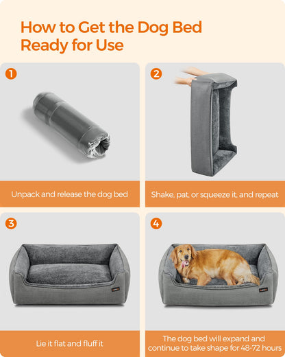 Feandrea Dog Bed, Linen-Look Pet Bed, Dog Sofa Bed with Raised Edges, Non-Slip Bottom, Removable Washable Cover, XL, for Large Dogs, 110 x 75 x 27 cm, Light Grey PGW12GG