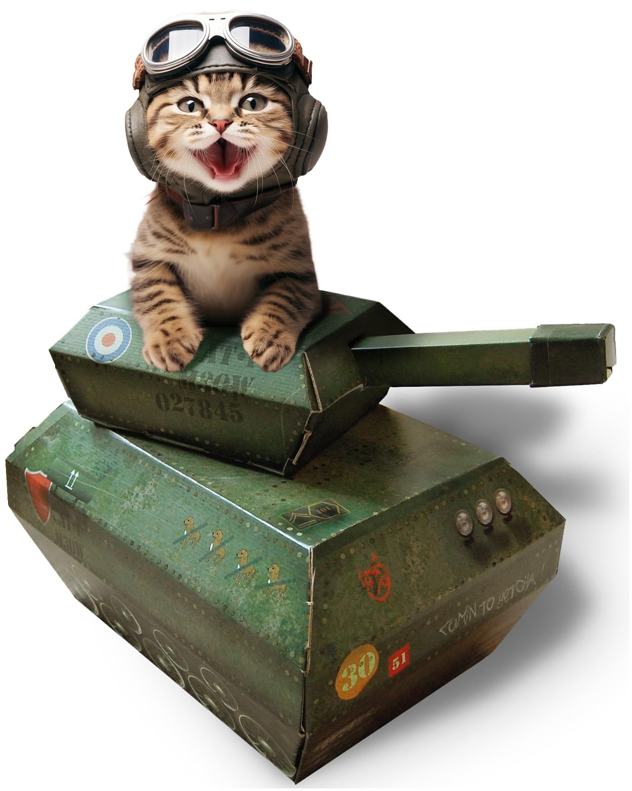 Suck UK | Tank Cat House | Cardboard Kitten Toys & Cat Bed | Interactive Cats Toy for Kittens & Cats | Novelty Kitten Accessories & Kitten Gifts | Indoor Toys or Outdoor House & Cave | Green