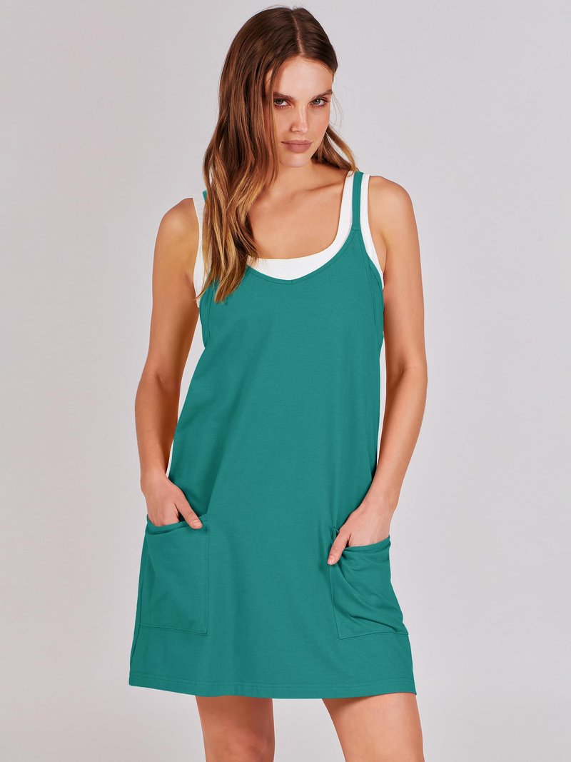 ANRABESS Women Athletic Dress Summer Tennis Workout Active Sports Mini Romper Dress Built in Shorts Travel Vacation Clothes Teal Large