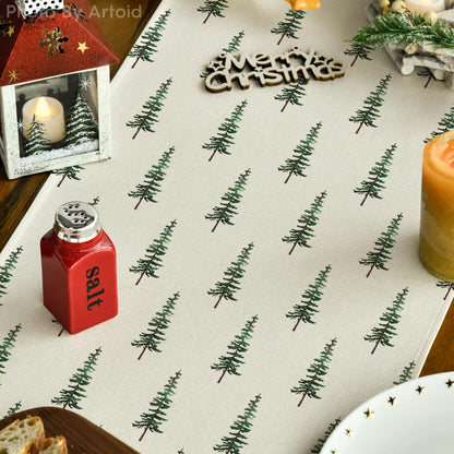 Artoid Mode Beige Xmas Tree Christmas Table Runner, Seasonal Winter Kitchen Dining Table Decoration for Home Party Decor 13x72 Inch
