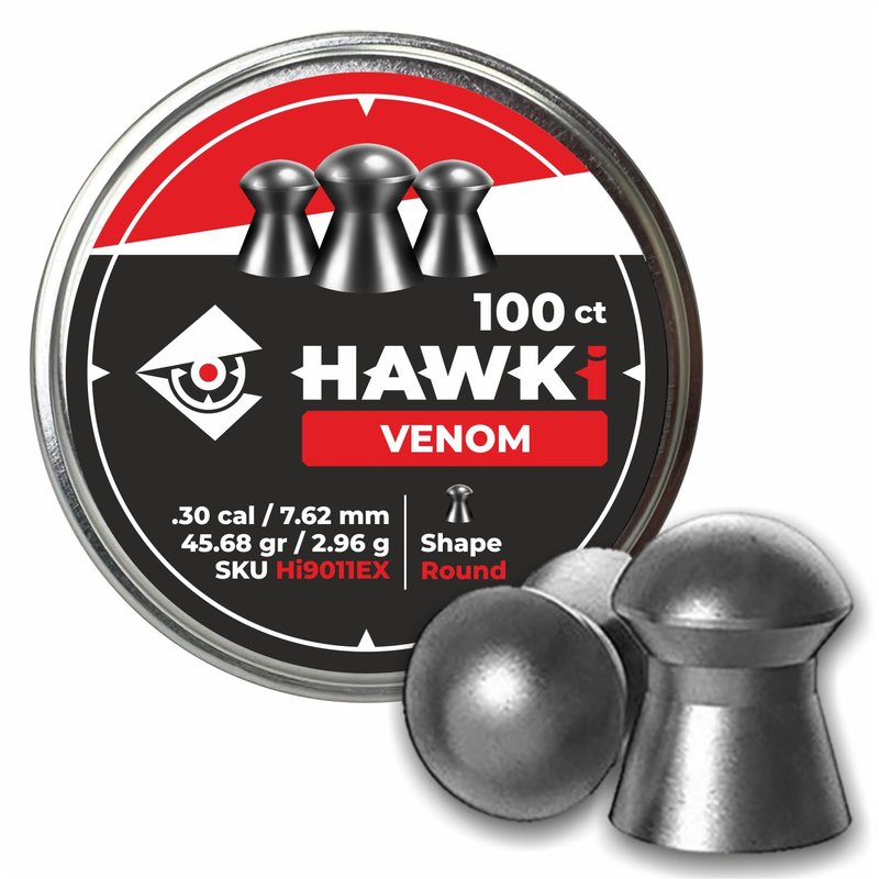 Hawki Airgun Pellets Round Shape .30 Cal / 7.62mm Caliber (45.68 gr/2.96 g) 100 ct Hi9011EX (Round Shape, Premium Series) | Designed for Hunting