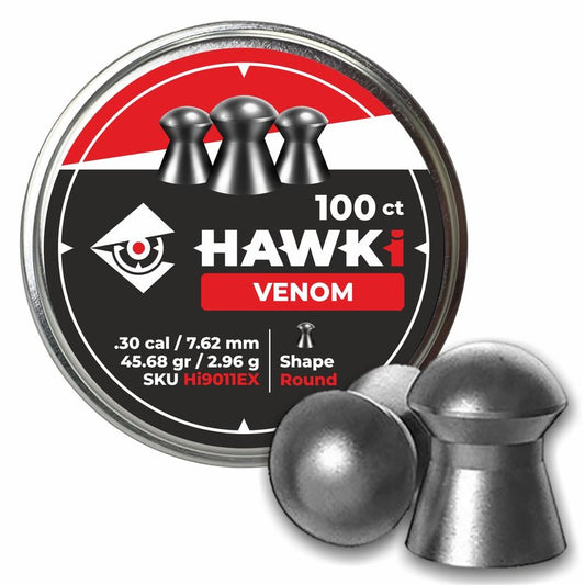 Hawki Airgun Pellets Round Shape .30 Cal / 7.62mm Caliber (45.68 gr/2.96 g) 100 ct Hi9011EX (Round Shape, Premium Series) | Designed for Hunting