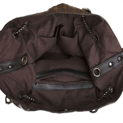 Womens Skull Print PU Leather Hobo Tote Shoulder Bag Package Handbag with Gift