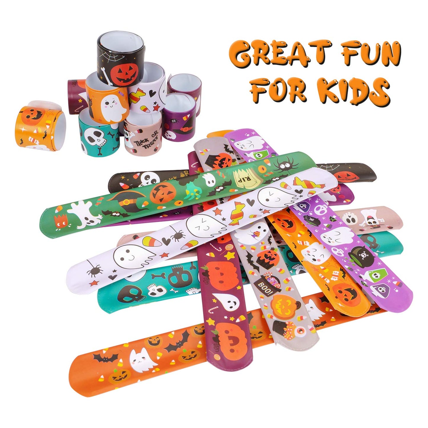 CCINEE 48pcs Halloween Slap Bracelets Assorted Bulk Pumpkin Zombie Witches Snap Bracelet Wristbands for Kids Halloween Party Gift Bag Filler Supply…
