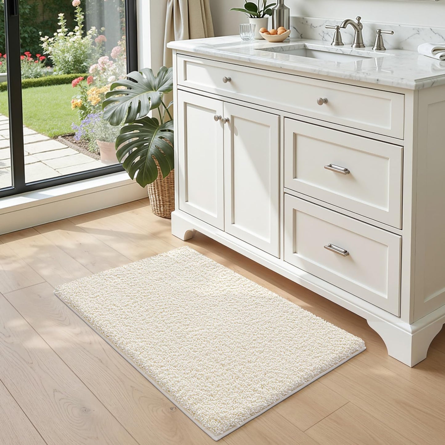 DEXI Bathroom Rugs Non Slip Washable 32x20, Ultra Soft and Water Absorbent Bath Mat, Thick Plush Fluffy Microfiber Bath Rug Carpet for Shower Floor, Tub, Sink, Ivory