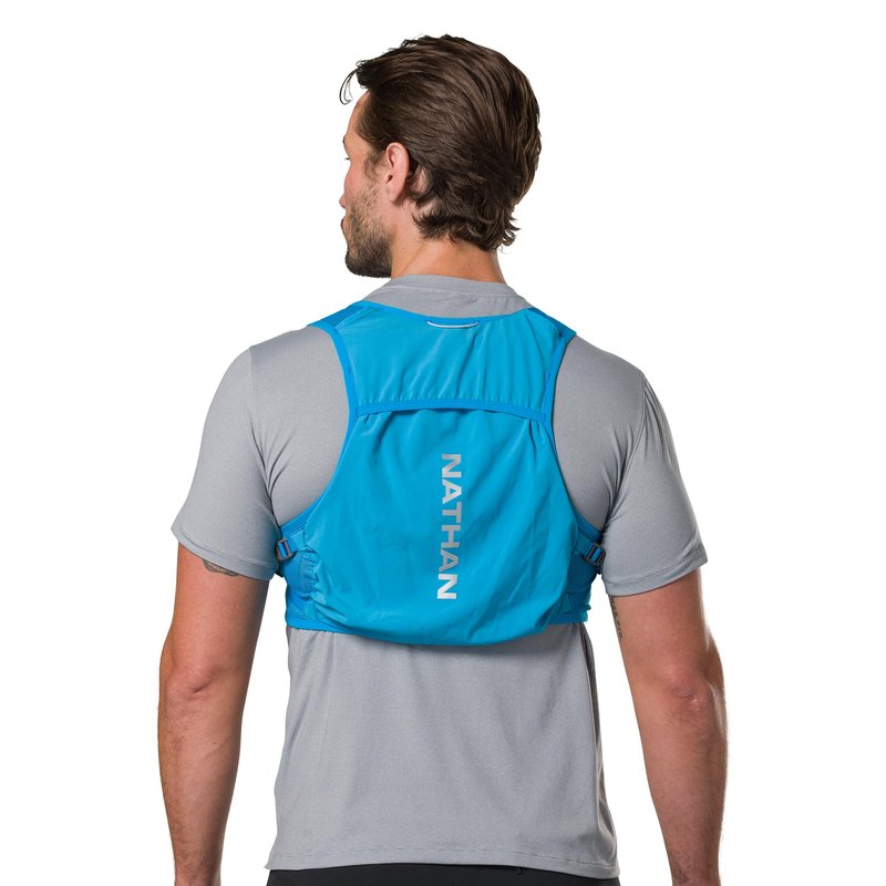 Nathan Unisex Hydration Vest - Lightweight, Quick-Fit Size Adjustment, Details, Includes Two 14oz Hydrapak Flasks, 4L Storage, Six Pockets for Running Essentials,Pinnacle Breeze, Electric Blue, L-XL