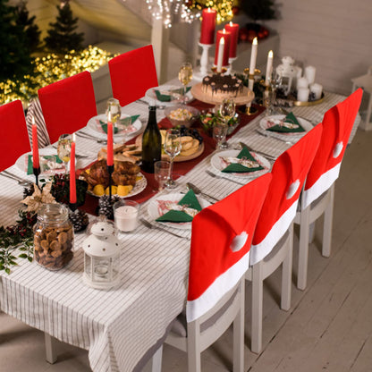 KIMOBER 6 Pcs Christmas Chair Covers Decor,Santa Claus Hat Christmas Chair Slipcovers Sets for Christmas Dinning Decoration