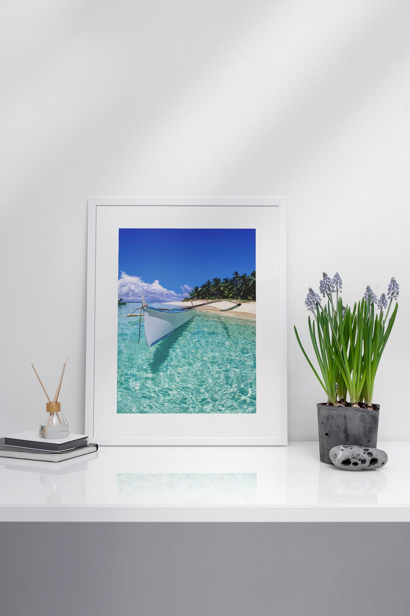 Beach Art Wall Decor Coral Beach Sand Sea Palapa Tropical Palm Tree Photo Sunset Landscape Pictures Ocean Scenic Scenery Nature Photography Paradise Cool Wall Art Print Poster 36x24