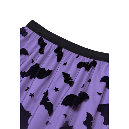 CHICWISH Women's Purple Tulle Tutu Skirt Velvet Bats Elastic Waist Halloween Party Layered Mesh Midi Skirt Halloween Costumes