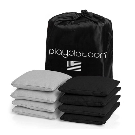Premium Weather Resistant Duck Cloth Cornhole Bags - Set of 8 Bean Bags for Corn Hole Game - 4 Silver & 4 Black