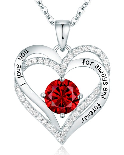 CDE Valentine's Day Gift Forever Love Heart Necklaces for Women, Wedding Anniversary, Birthday Mothers Christmas Day Gifts for Mom, Mother, Wife, S925 Silver Jewelry with Birthstone Pendant