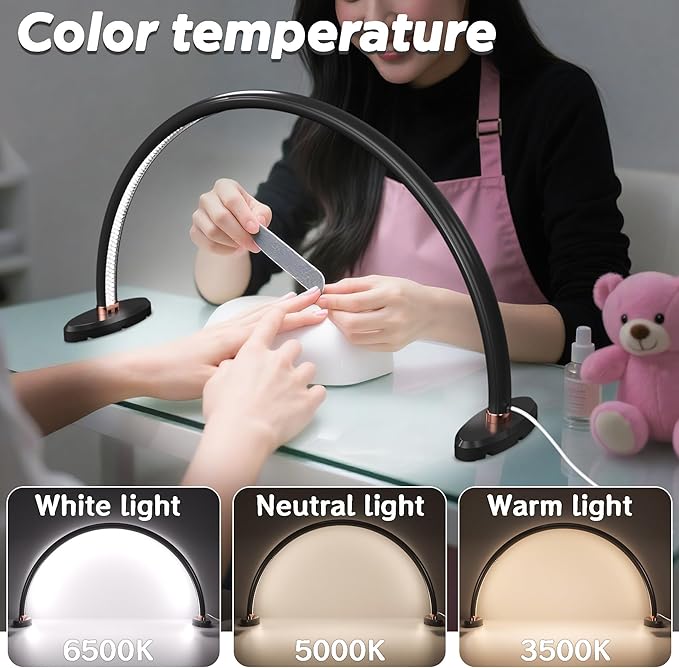 Half Moon Light for Nail Desk,LED Nail Desk Lamp, 3 Color Temperatures Adjustable,Half Moon Desk Lamp is The Perfect Choice for Personal Nail Craft Lighting (Medium Size,Black)