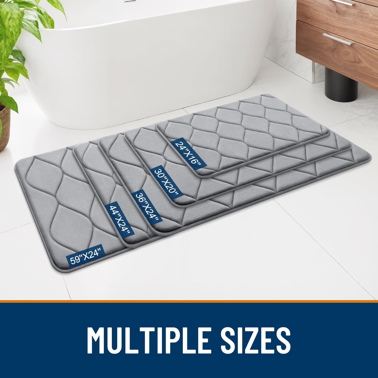 Smiry Memory Foam Bath Mat 30''x20'', Ultra Soft Non-Slip Bathroom Rug, Plush Water Absorbent Quick Dry and Machine Washable Floor Mat for Shower, Tub & Home Decor, Grey