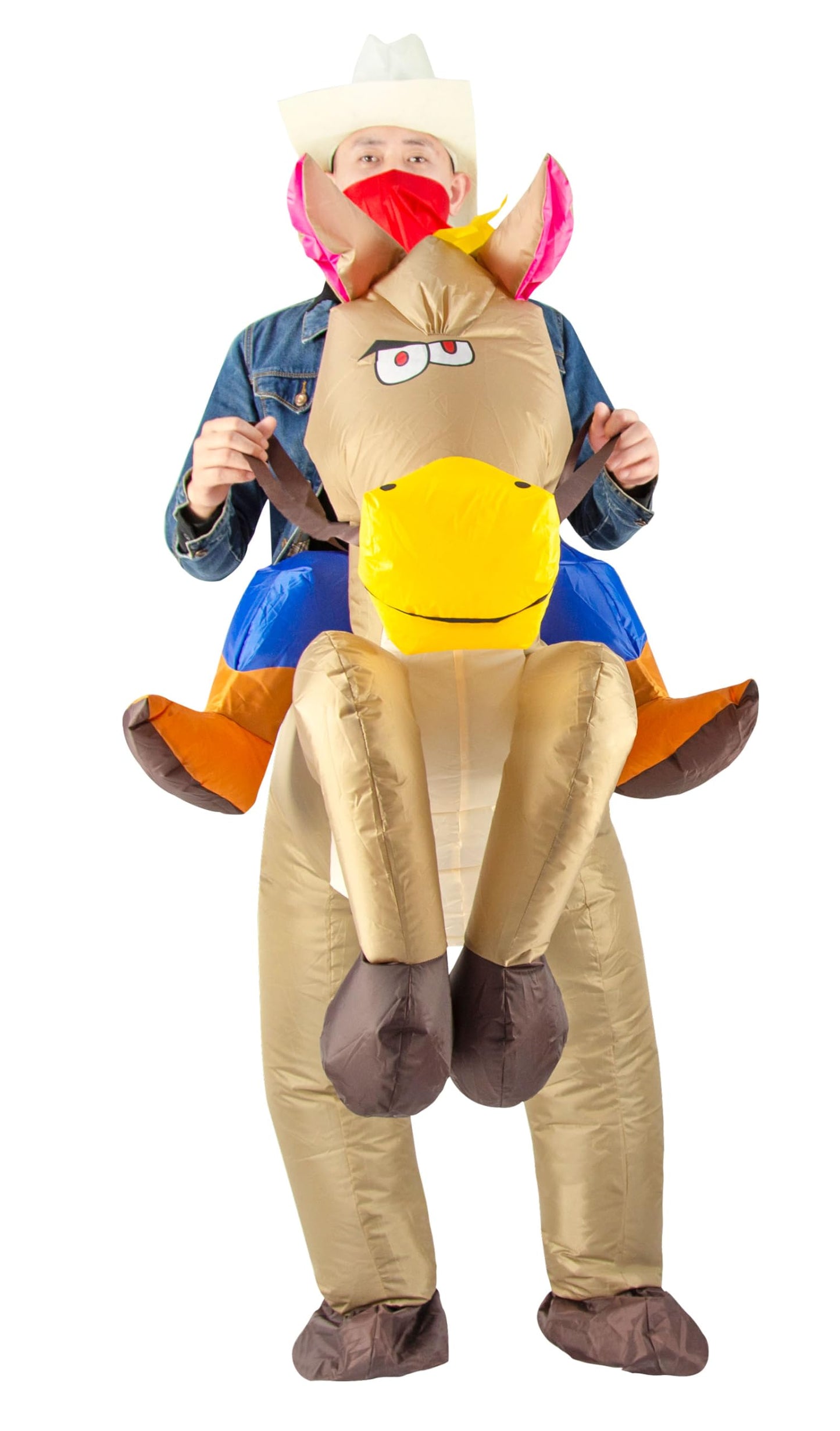 JYZCOS Inflatable Cowboy Costume Western Fancy Dress for Men Women Halloween Party Suit (Adult Brown)