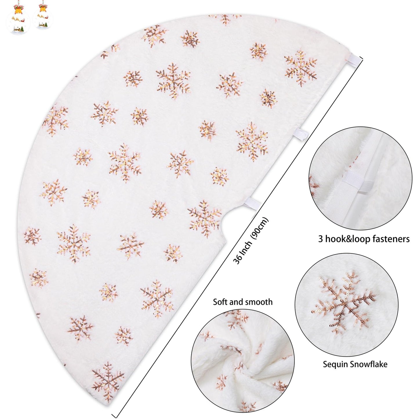 White Tree Skirt Faux Fur Rose Gold Sequin Tree Skirts Small Christmas Tree Skirt Decoration 36inch Double Layers Tree Covers Shiny Tree Floor Mats Fireplace Tree Skirts Fluffy Tree Skirt