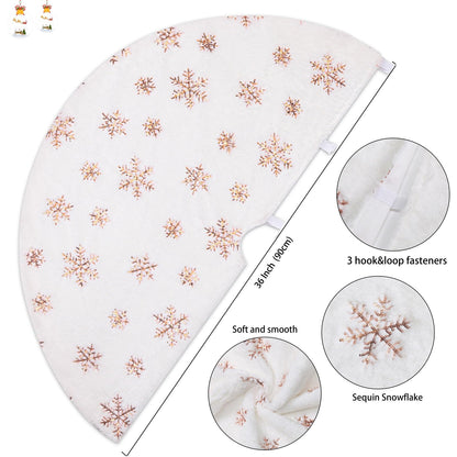 White Tree Skirt Faux Fur Rose Gold Sequin Tree Skirts Small Christmas Tree Skirt Decoration 36inch Double Layers Tree Covers Shiny Tree Floor Mats Fireplace Tree Skirts Fluffy Tree Skirt