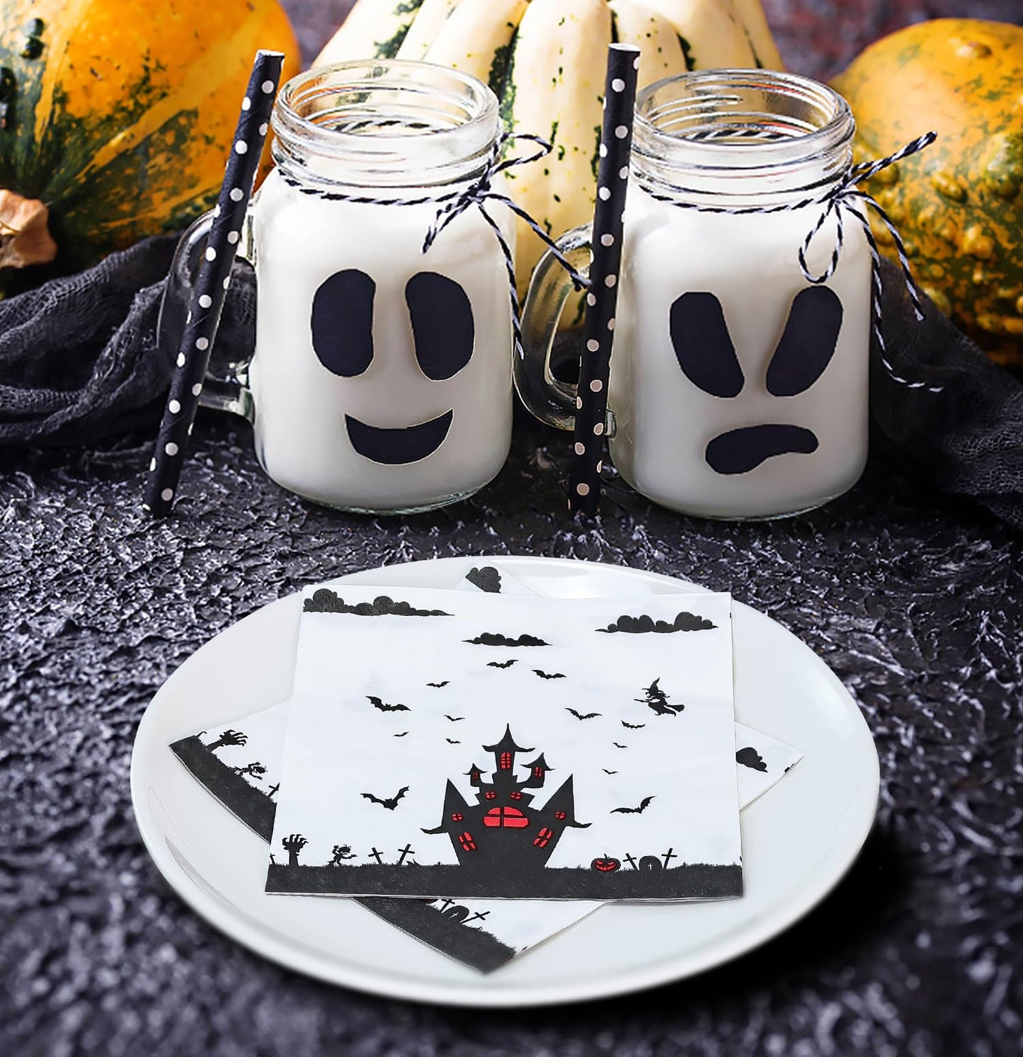 SietDESEO 50 Pieces 3-ply Halloween Napkins Disposable Folded 5 x 5 Inches Cocktail Napkins Paper Napkins for Halloween Party Supplies Dinner Napkins
