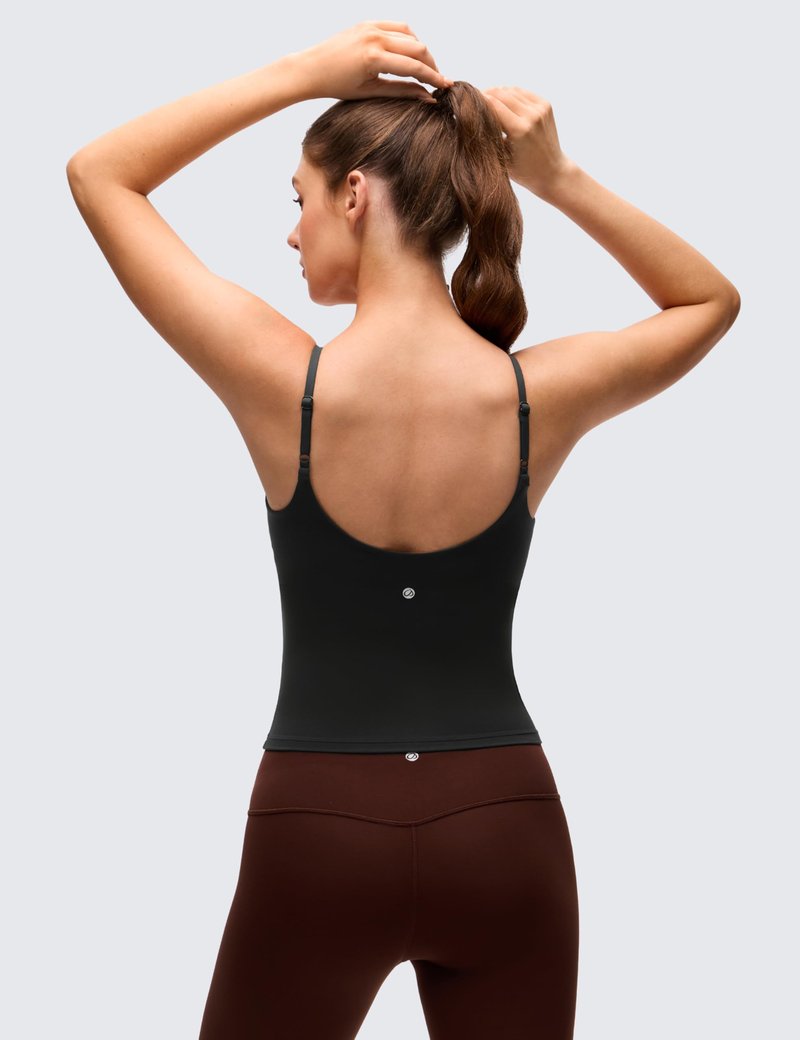 CRZ YOGA Softness Mold Butterluxe Camisole Tank Top for Women - Crop Adjustable U Back Workout Shirt with Built in Shelf Bra Black Medium