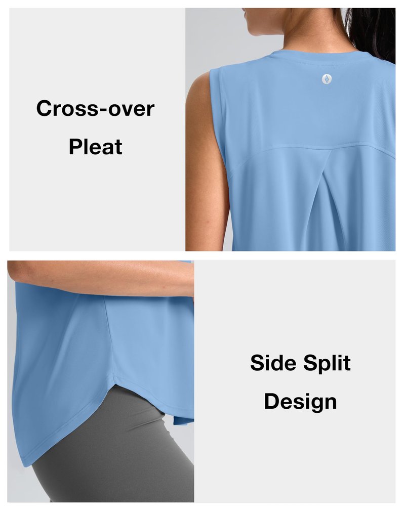 SANTINY Women's Sleeveless Workout Tops Breathable Lightweight Active Tennis Yoga Shirts Athletic Running Tank Tops for Women (Haze Blue_XL)