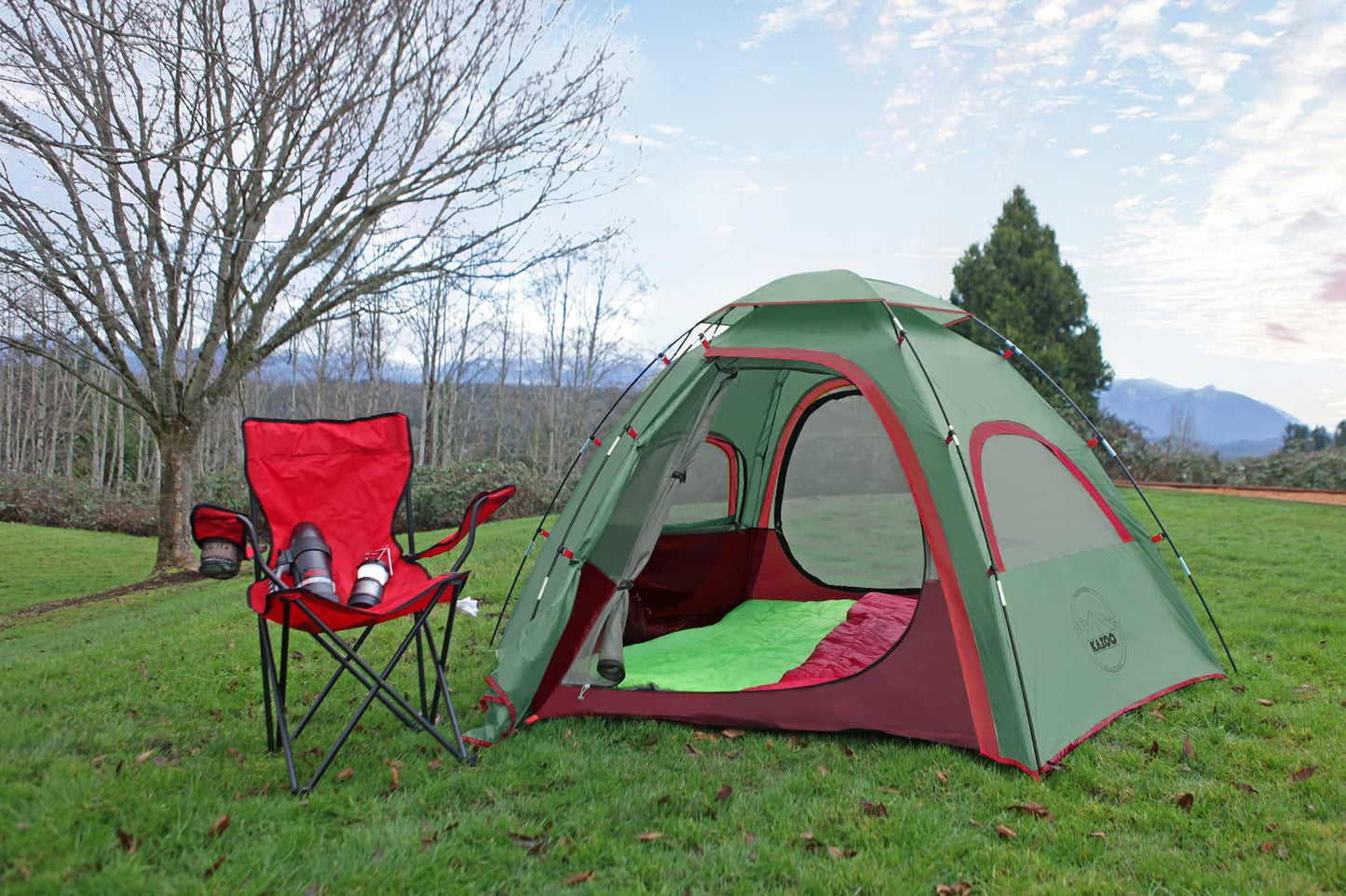 KAZOO Outdoor Family Tent Durable Lightweight, Waterproof Camping Tents Easy Setup, Beach Screen Tent Sun Shade 3 Person (Green)