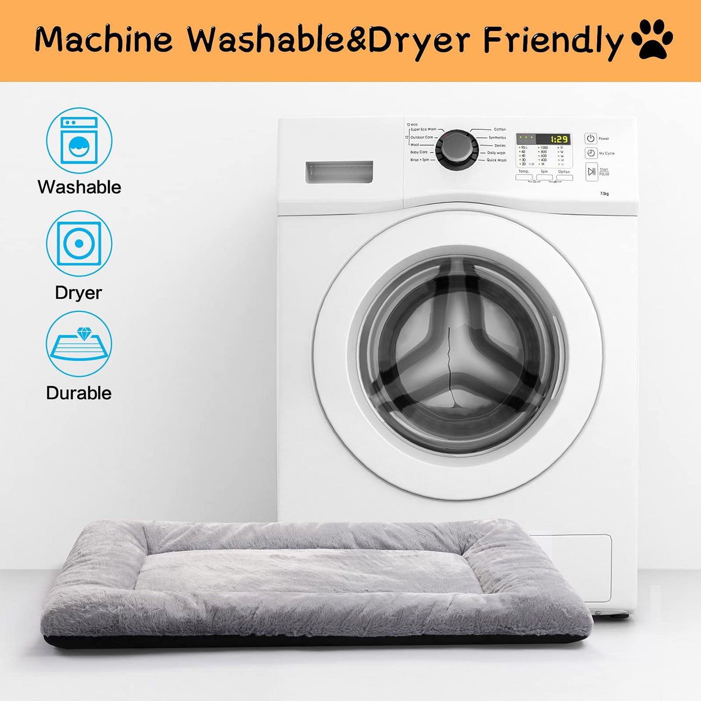 Dog Beds Crate Pad for Medium/Large Dogs Fit Dog Crates,Washable & Anti-Slip Kennel Pad for Dogs Cozy Sleeping Mat,Gray 42inch