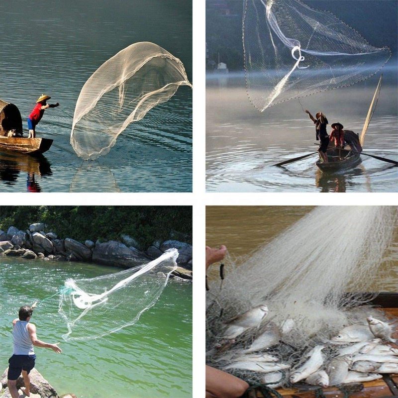Yeahmart American Saltwater Fishing Cast Net for Bait Trap Fish 8ft Radius Casting Nets with Heavy Duty Real Zinc Sinker Weights, 3/8inch Mesh Size