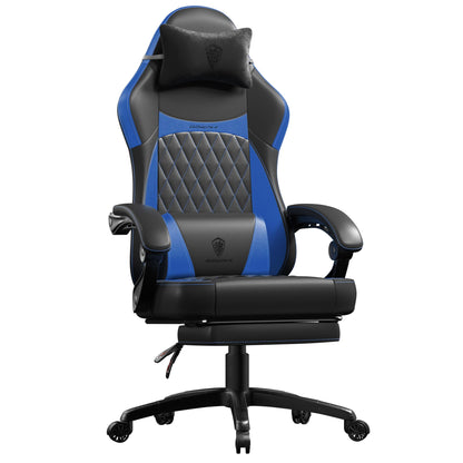 Dowinx Gaming Chair with Pocket Spring Cushion, Ergonomic Computer Chair with Massage Lumbar and Footrest for Adults, High Back Game Chair Leather for Office Gaming 300LBS, Blue New