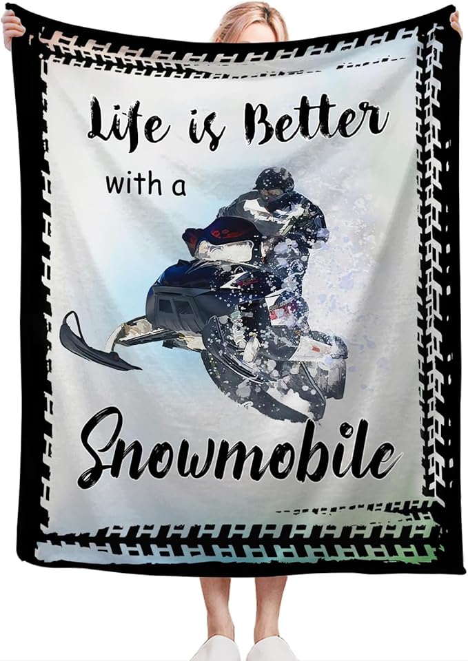 Snowmobile Blanket Decor Gifts for Snowmobile Lover, Flannel Fleece Fuzzy Snow Mobile Throw Blankets, Soft Warm Cozy Plush Sport Blanket Stuff Decoration for Kids Adult 50"x40"