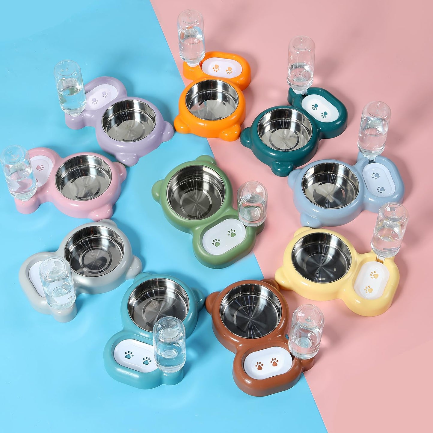 Dog Bowls, Cat Food and Water Bowl Set with Water Dispenser and Stainless Steel Bowl for Cats and Small Dogs