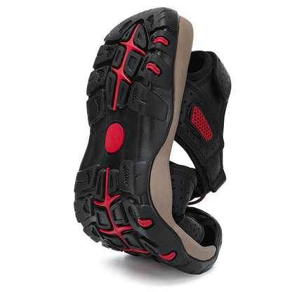 FLARUT Men's Sport Sandals Outdoor Hiking Sandals Closed Toe Leather Athletic Lightweight Trail Walking Casual Sandals Water Shoes (C-Black,43)