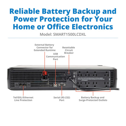 Tripp Lite 1000VA Smart UPS Battery Back Up, 500W Tower, 8 Outlets, LCD Display, AVR, USB, Tel / DSL / Coax Protection, 3 Year Warranty & $250,000 Insurance (SMART1000LCD) Black