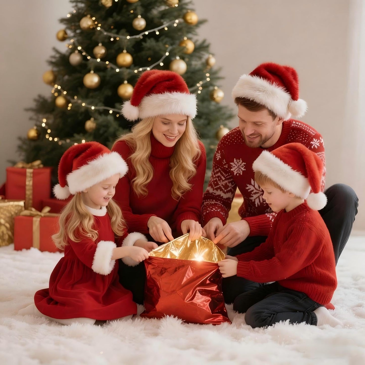 Haomaomao Santa Hat for Kids Christmas Hats Red Double Thicken Velvet Warm Comfort Holiday Unisex Xmas Hat for New Year Festive Festival Party