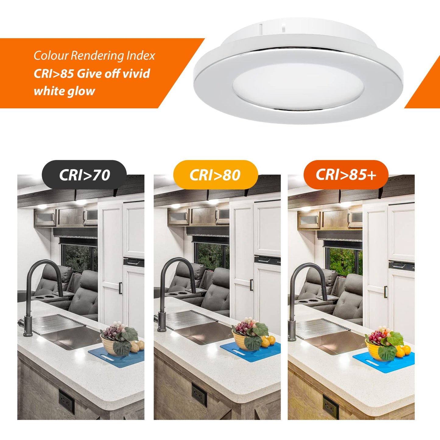 Dream lighting 12V RV Interior LED Puck Lights Recessed Kitchen Ceiling Cabinet Cool White Lighting 2.8inch, Chrome Shell, Pack of 10