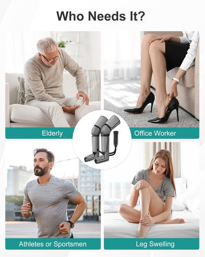 Nekteck Leg Massager for Circulation and Pain Relief, Air Compression Foot Calf Thigh Massager with 2 Heat and 3 Vibration Functions, 6 Modes 3 Intensities, Help for Muscles Relaxation