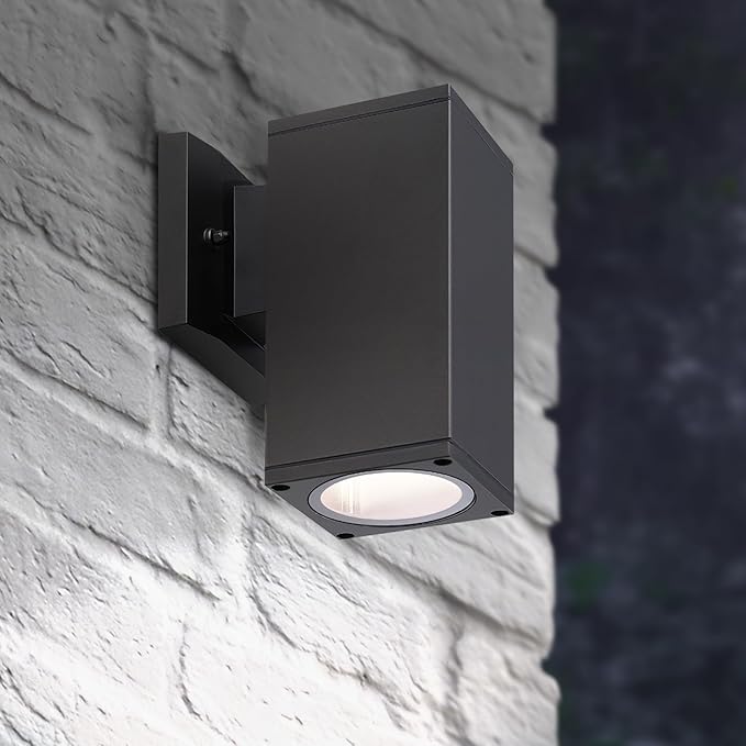 ASD 1 Light Square Outdoor Wall Light Fixture | 60W E26 Socket 120V ETL Cylinder Up Down Lights | LED/CFL/Incandescent Bulb Exterior Wall Sconce | Front Door, Porch, Patio Lighting | Bronze