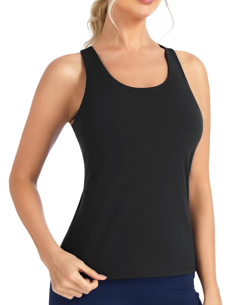 THE GYM PEOPLE Women’s Longline Yoga Sports Bra Racerback Slim Fit Sleeveless Padded Workout Tank Tops Built in Bra