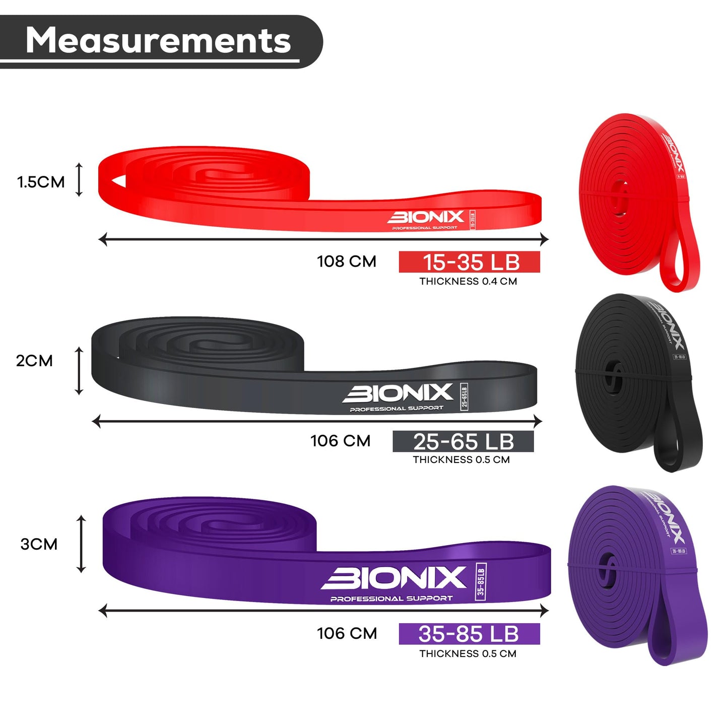 Bionix Resistance Bands - Pull Up Assistance Bands Set for Calisthenics, Muscle Toning, Yoga, Strength Training, Powerlifting Equipment- Stretch Bands for Exercise- Gym Fitness Bands for Men and Women