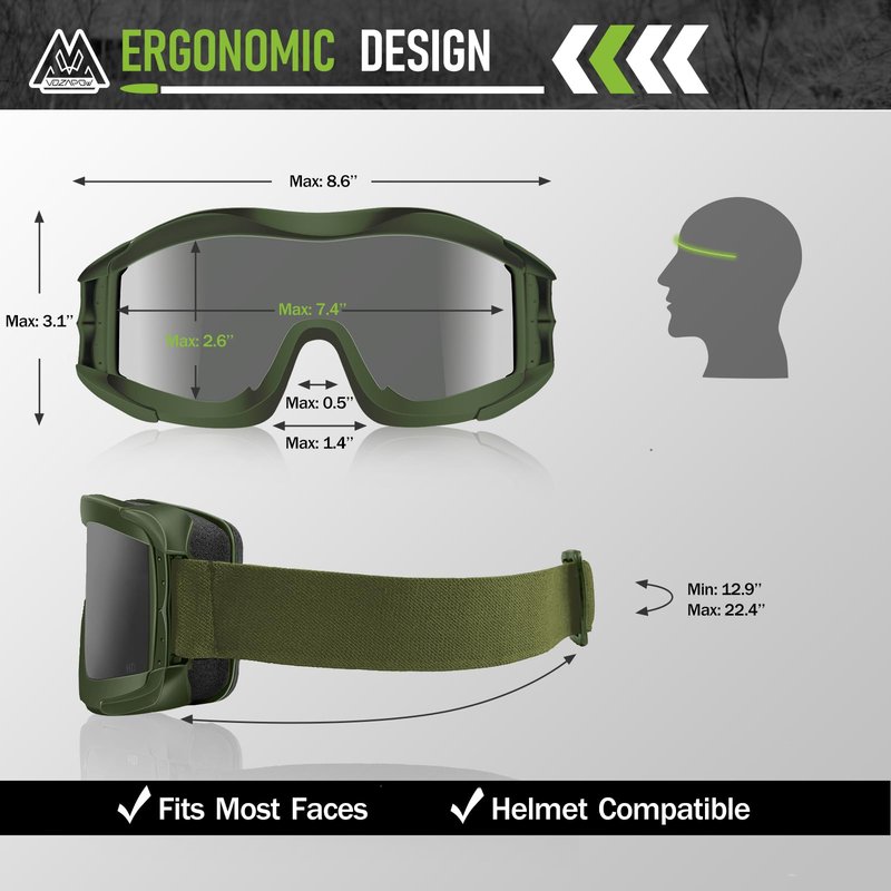 VOZAPOW Airsoft Goggles Anti Fog with ANSI Z87.1 Certified, Safety Goggles Impact Resistant, Tactical Shooting Glasses
