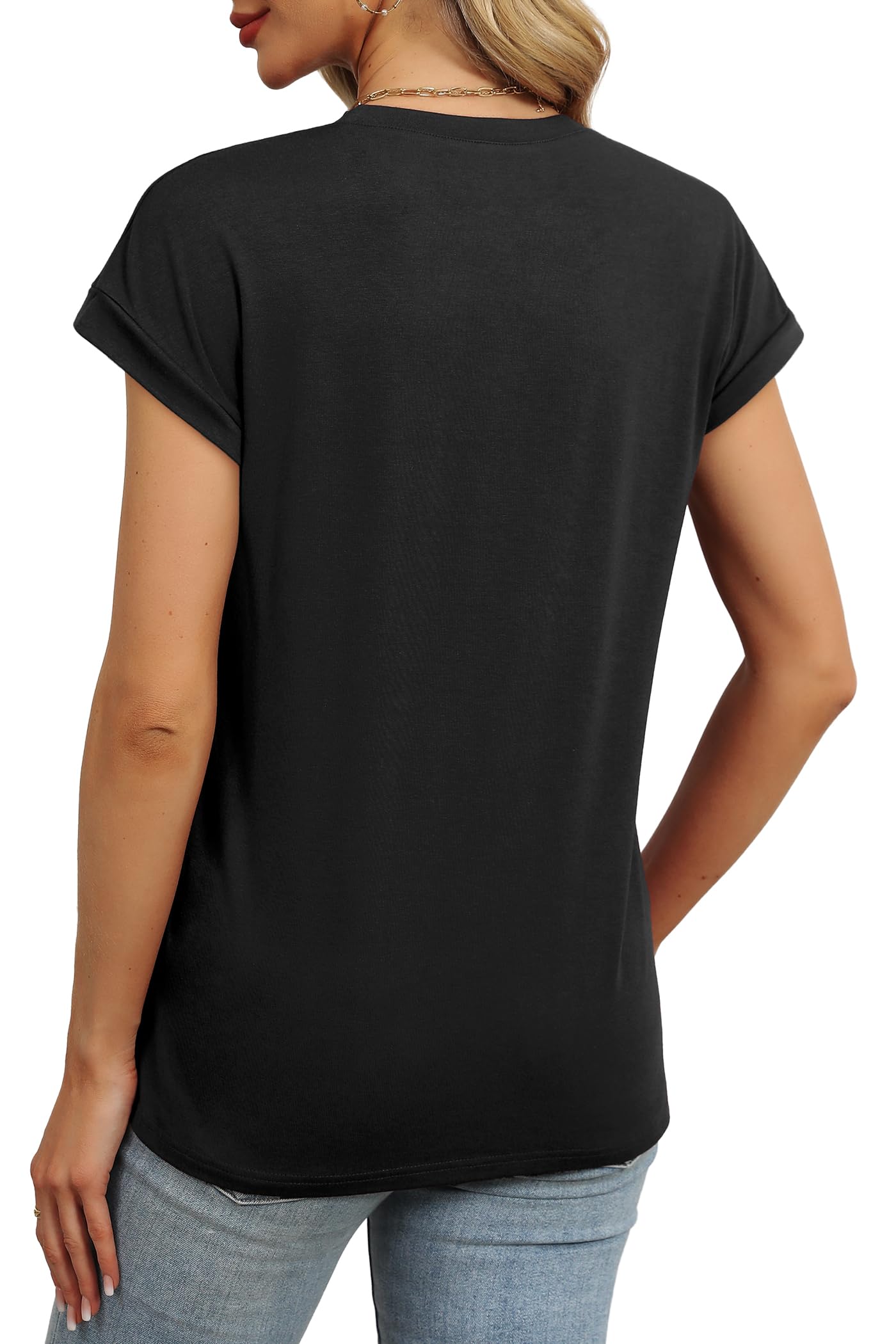 Alaroo Cap Sleeve Shirts for Women Oversized Summer Women's Tops Plain Black S