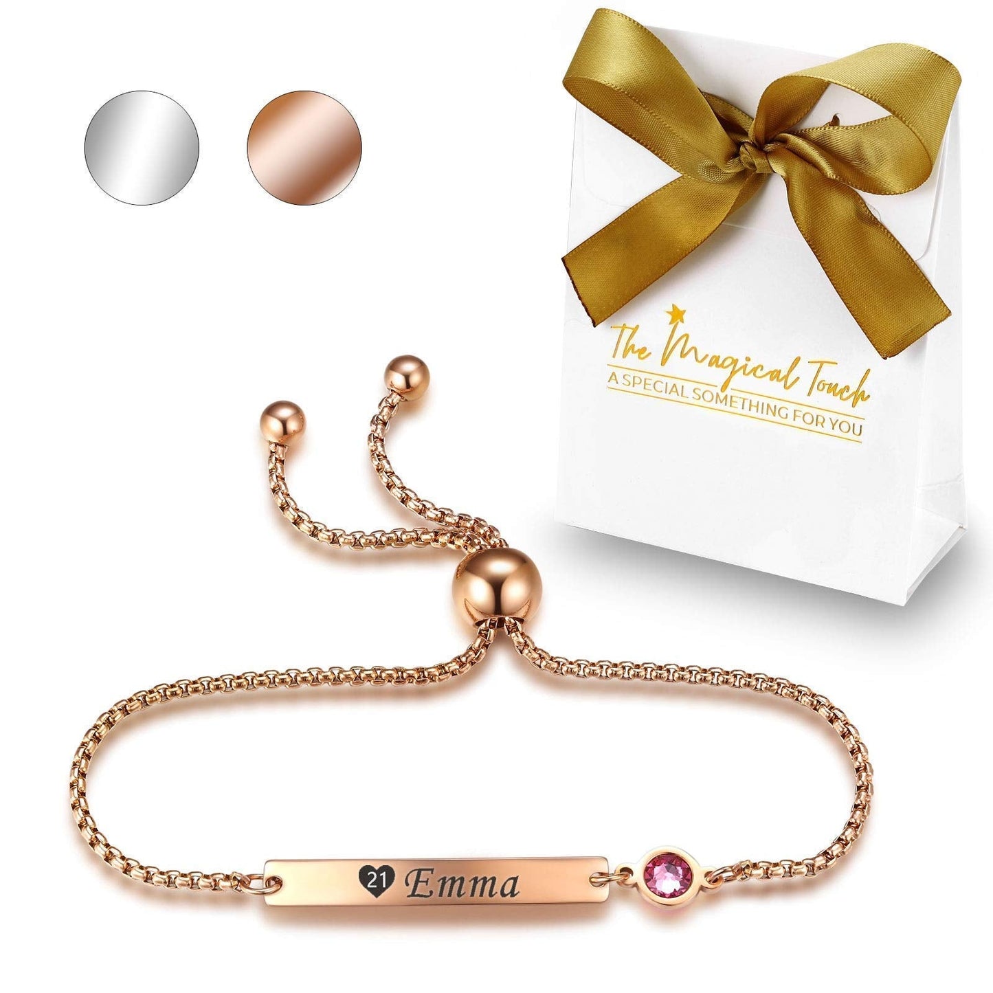 TMT Personalised Birthstone Bracelets Gift for Birthday Friendship Mum Auntie Sister 18th 21th 30th 40th 50th 60th 16th 13th Her Women Girl Best Friend
