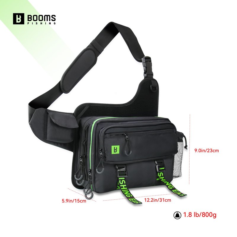 Booms Fishing Tackle Storage Bag - IB1 Fishing Gear Bag with Lures Operation Tray - Saltwater & Freshwater Fly Fishing Sling Bag for Men