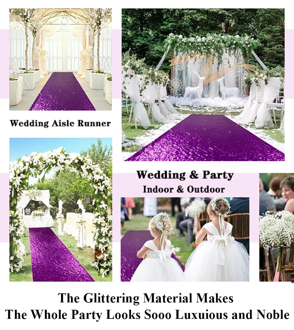 Partisout Aisle Runner for Wedding Ceremony 3FTx15FT Sequin Wedding Rug Rustic Outdoor Walkway Carpet Party Ceremony Payette Shimmer Runner (Purple)