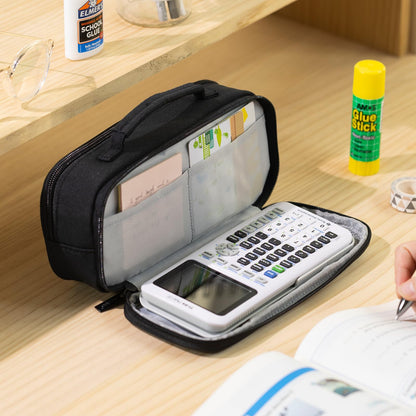 EASTHILL Large Capacity Pencil Case Pen Pouch Organizer Canvas Pencil Bag with Handle School Supplies for Teen Girls-Black